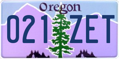 OR license plate 021ZET