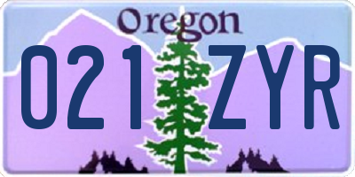 OR license plate 021ZYR