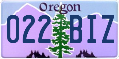 OR license plate 022BIZ