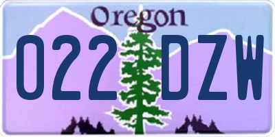 OR license plate 022DZW