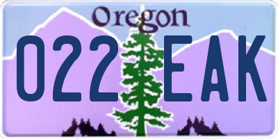 OR license plate 022EAK