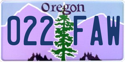 OR license plate 022FAW