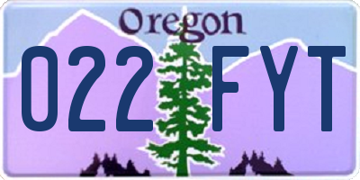 OR license plate 022FYT