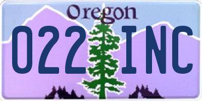 OR license plate 022INC
