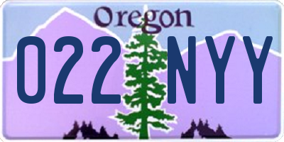 OR license plate 022NYY