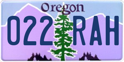 OR license plate 022RAH