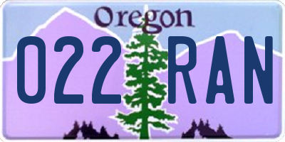 OR license plate 022RAN