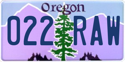 OR license plate 022RAW