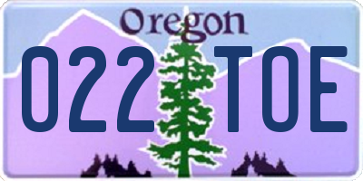 OR license plate 022TOE