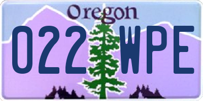 OR license plate 022WPE
