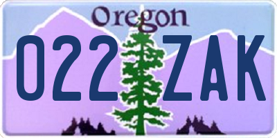 OR license plate 022ZAK