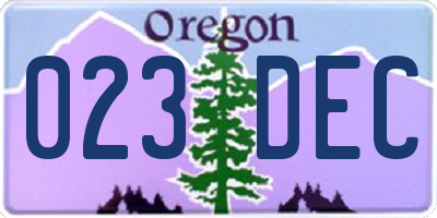 OR license plate 023DEC