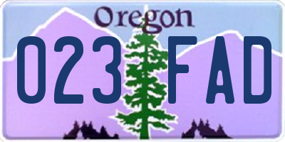 OR license plate 023FAD