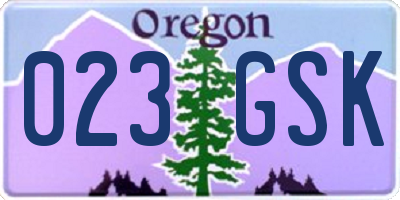 OR license plate 023GSK