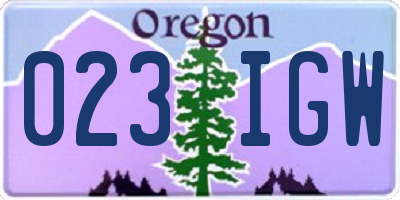 OR license plate 023IGW