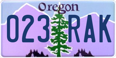 OR license plate 023RAK