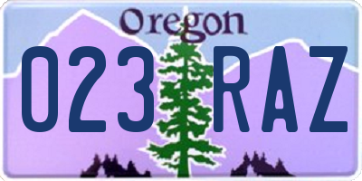 OR license plate 023RAZ