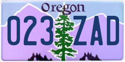OR license plate 023ZAD