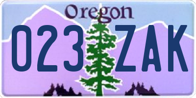 OR license plate 023ZAK