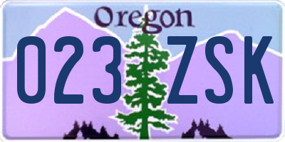 OR license plate 023ZSK