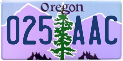 OR license plate 025AAC
