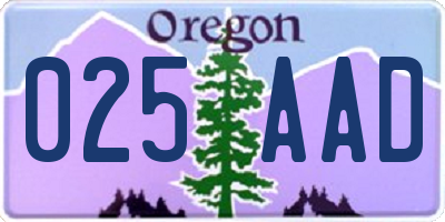 OR license plate 025AAD