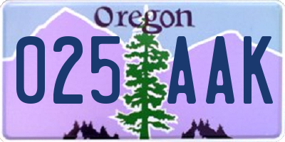 OR license plate 025AAK