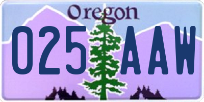 OR license plate 025AAW