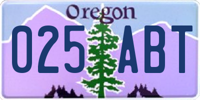 OR license plate 025ABT