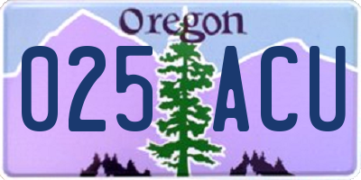 OR license plate 025ACU