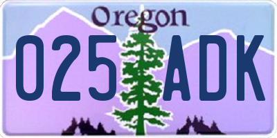 OR license plate 025ADK