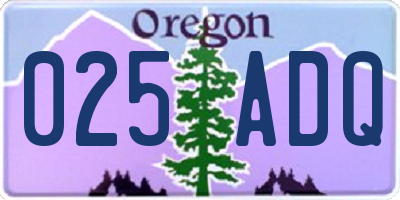 OR license plate 025ADQ