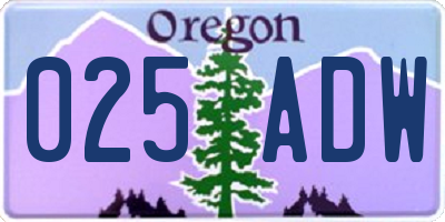 OR license plate 025ADW