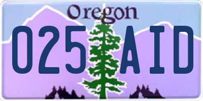 OR license plate 025AID