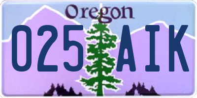 OR license plate 025AIK