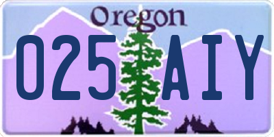 OR license plate 025AIY