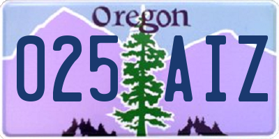 OR license plate 025AIZ