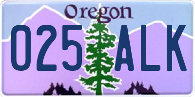 OR license plate 025ALK