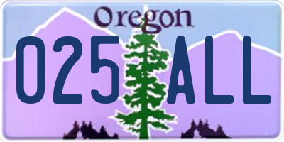 OR license plate 025ALL