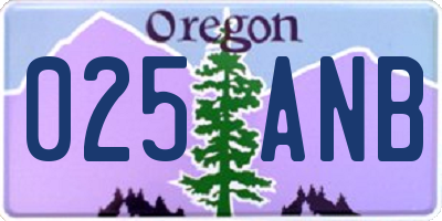 OR license plate 025ANB