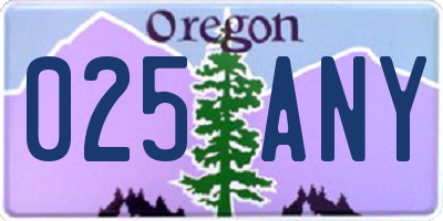 OR license plate 025ANY