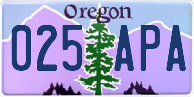OR license plate 025APA