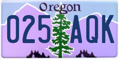 OR license plate 025AQK