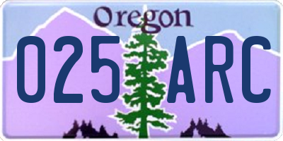 OR license plate 025ARC