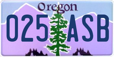 OR license plate 025ASB