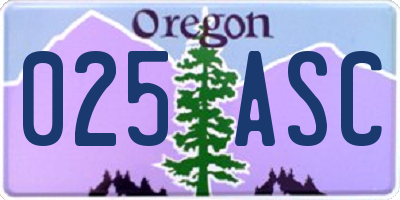 OR license plate 025ASC