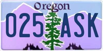 OR license plate 025ASK