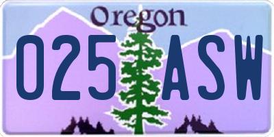 OR license plate 025ASW