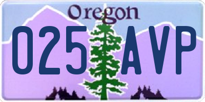 OR license plate 025AVP