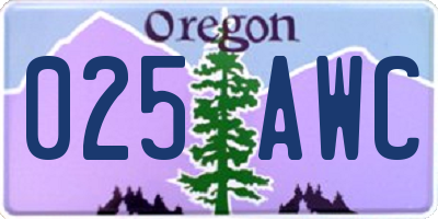 OR license plate 025AWC